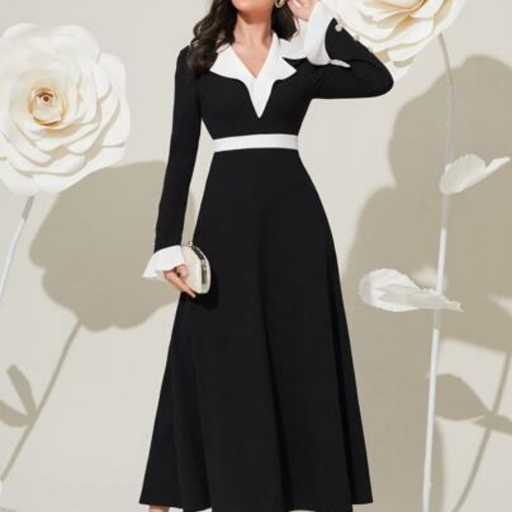 SHEIN Black and White Contrast Dress